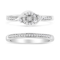 .925 Sterling Silver 1/4 Cttw Diamond Halo and Swirl Engagement Ring and Wedding Band Set (I-J Color, I3 Clarity)- Ring Size 7