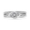.925 Sterling Silver 1/4 Cttw Diamond Halo and Swirl Engagement Ring and Wedding Band Set (I-J Color, I3 Clarity)- Ring Size 7