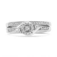 .925 Sterling Silver 1/4 Cttw Diamond Halo and Swirl Engagement Ring and Wedding Band Set (I-J Color, I3 Clarity)- Ring Size 7