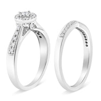 .925 Sterling Silver 1/3 Cttw Diamond Halo and Pave Shank Engagement Ring Set (I-J Color, I3 Clarity) - Ring Size 7