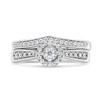 .925 Sterling Silver 1/3 Cttw Diamond Halo and Pave Shank Engagement Ring Set (I-J Color, I3 Clarity) - Ring Size 7
