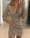"Elegant V-Neck Sequin Mini Dress – Sexy Tight Fit Party Dress, Glamour for Women"