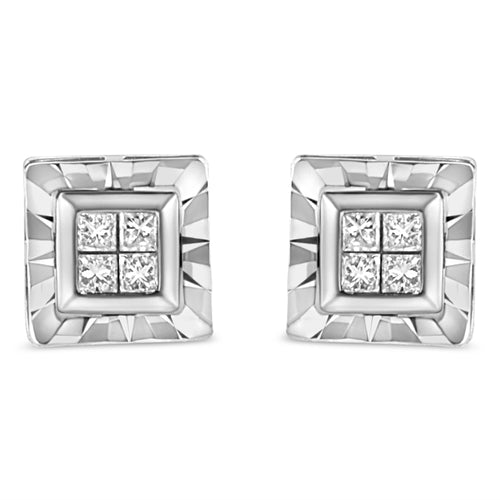 .925 Sterling Silver 1/6 Cttw Invisible Set Princess-Cut Diamond Quad Composite Stud Earrings (H-I Color, I1-I2 Clarity)