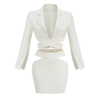 Chic White V-Neck Suit Set