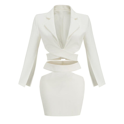 Chic White V-Neck Suit Set