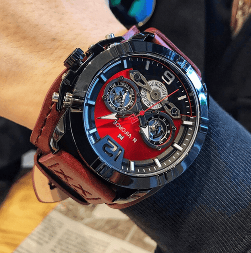 Men's Leather Waterproof Watch With Chronometers And Fluorescent Hands Excellent Design Perfect Gift