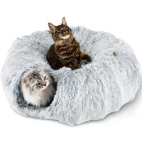 Bininl Cat Tunnel Bed for Indoor Cats Peekaboo Cat Cave Donut Tunnel for Cat with Washable Circle Cushion Interior Cat Play Tunnel (34 Inch Grey)