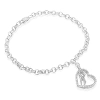 .925 Sterling Silver 1/4 Cttw Diamond-Accented Heart and Ribbon Charm 7" Link Chain Bracelet (H-I Color, I1-I2 Clarity)