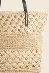 Fame Faux Leather Handle Knitted Tote Bag