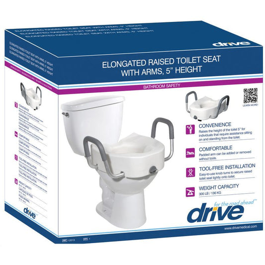 Drive Medical Premium Raised Toilet Seat, Elongated with Safety Lock, Adds 5 Inches