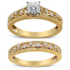 14K Yellow Gold Plated .925 Sterling Silver 1/5 Cttw Diamond Art Deco Style Engagement Ring Bridal Set (I-J Color, I3 Clarity) - Ring Size 7
