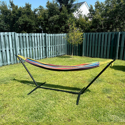 Double Hammock with Stand, 450lb Capacity, Steel Stand, Premium Carry Bag, Anti-Roll Balance Beam