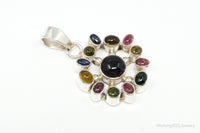 Large Designer SJ Multi Gem Sterling Silver Necklace Pendant