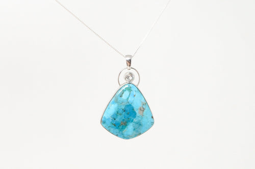 Vintage Southwest Style Mosaic Turquoise Cz Sterling Silver Necklace Pendant