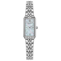 Citizen Ladies Eco-Drive Classic Dress Corso Stainless Steel Rectangle Watch with Mother-of-Pearl Dial 2-Hand Jewelry Clasp
