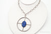 Antique Lapis Lazuli Modernist Style Large Pendant Silver Necklace