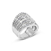 10K White Gold 2 1/2 Cttw Round and Baguette-Cut Diamond Multi-Row Bypass Ring (J-K Color, I2-I3 Clarity) - Ring Size 7