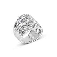10K White Gold 2 1/2 Cttw Round and Baguette-Cut Diamond Multi-Row Bypass Ring (J-K Color, I2-I3 Clarity) - Ring Size 7