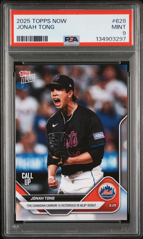 Graded 2025 Topps Now Jonah Tong #628 Rookie RC Baseball Card PSA 9 Mint