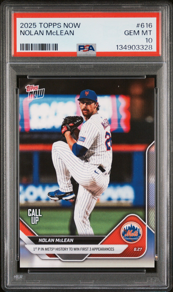 Graded 2025 Topps Now Nolan McLean #616 Rookie RC Baseball Card PSA 10 Gem Mint