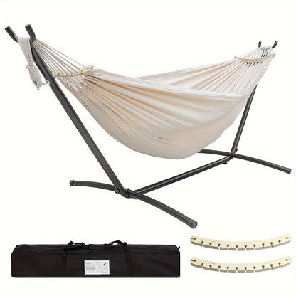 Double Hammock with Stand, 450lb Capacity, Steel Stand, Premium Carry Bag, Anti-Roll Balance Beam