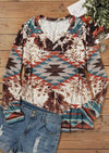 Tribal Roots V Neck Pullover | Boho Chic Long Sleeve T-Shirt