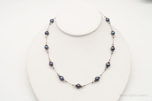 Vintage Tahitian Pearl & Glass Bead Sterling Silver String Necklace