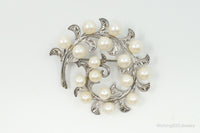 Large Antique Faux Pearl Sterling Silver Brooch Pin