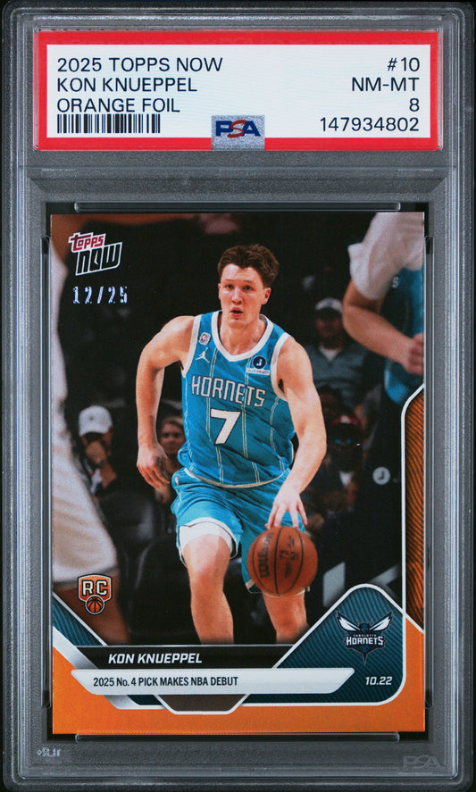 Graded 2025 Topps Now Kon Knueppel #10 Orange Foil /25 Rookie RC Basketball Card PSA 8 Near Mint