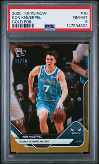 Graded 2025 Topps Now Kon Knueppel #10 Gold Foil /50 Rookie RC Basketball Card PSA 8 Near Mint