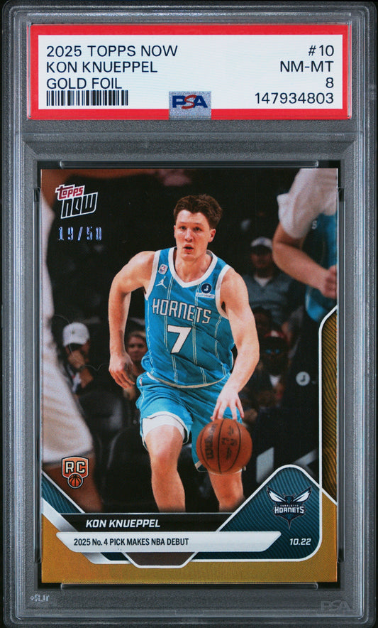 Graded 2025 Topps Now Kon Knueppel #10 Gold Foil /50 Rookie RC Basketball Card PSA 8 Near Mint