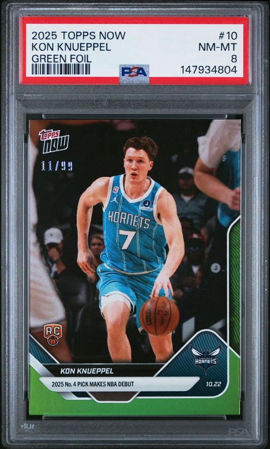 Graded 2025 Topps Now Kon Knueppel #10 Green Foil /99 Rookie RC Basketball Card PSA 8 Near Mint