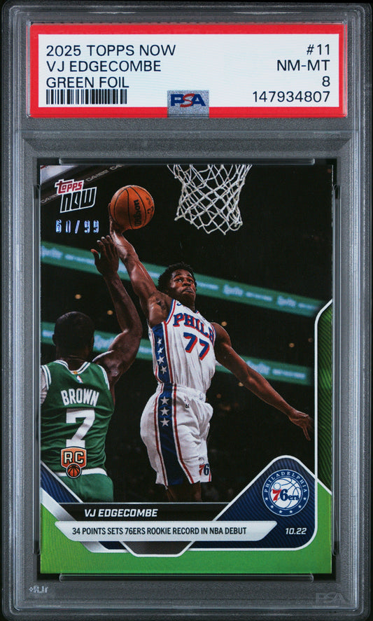 Graded 2025 Topps Now VJ Edgecombe #11 Green Foil /99 Rookie RC Basketball Card PSA 8 Near Mint