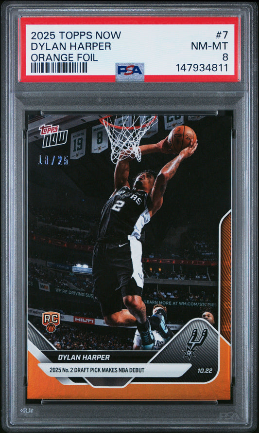 Graded 2025 Topps Now Dylan Harper #7 Orange Foil /25 Rookie RC Basketball Card PSA 8 Near Mint