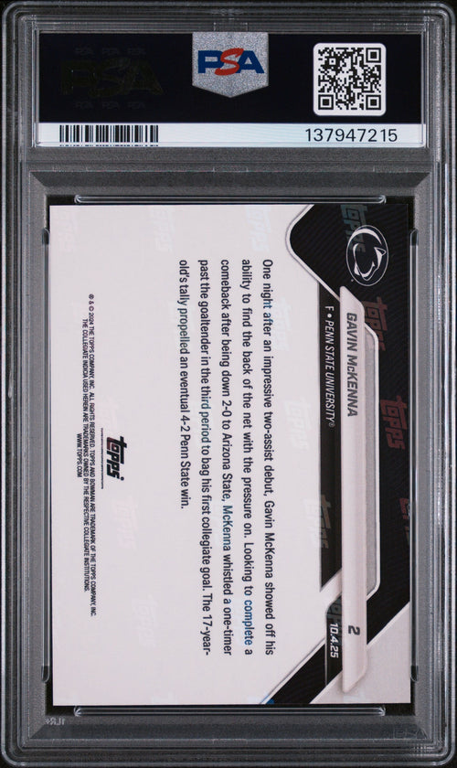 Graded 2025 Topps Bowman U Now Gavin McKenna #2 Black Foil /10 Rookie RC Hockey Card PSA 9 Mint