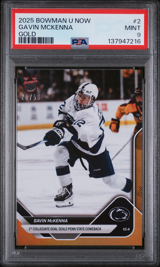Graded 2025 Topps Bowman U Now Gavin McKenna #2 Gold Foil /50 Rookie RC Hockey Card PSA 9 Mint