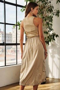 ADORA Drawstring Sleeveless Washed Dress