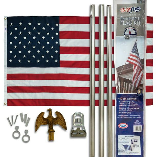 6 ft. Steel Flagpole Betsy Flags American Flag Kit, Sewn Nylon Flag, Grommeted, Silver EasyOptionXY LLC
