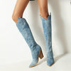 Tie Dye Denim Knee-High Cowgirl Boots