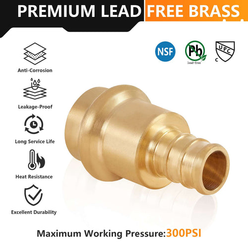 1/2" Press x 1/2" PEX Crimp Brass Adapter (Lead Free) Plumbingsell