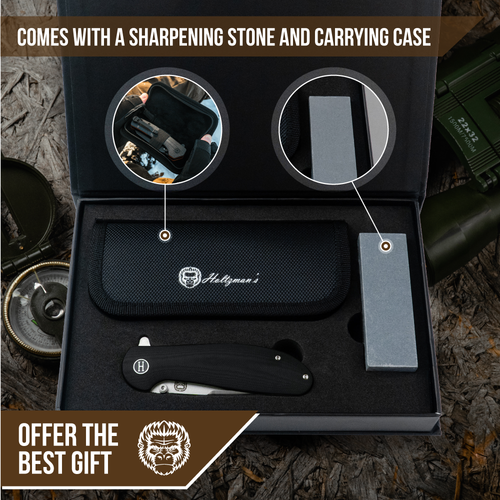 The Straight Back Folding Pocket Knife Giftset for Men and Women (Silver and Black)