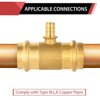 1" x 1" x 3/4" Copper Pressx Copper Press x PEX Crimp Brass Tee (Lead Free)