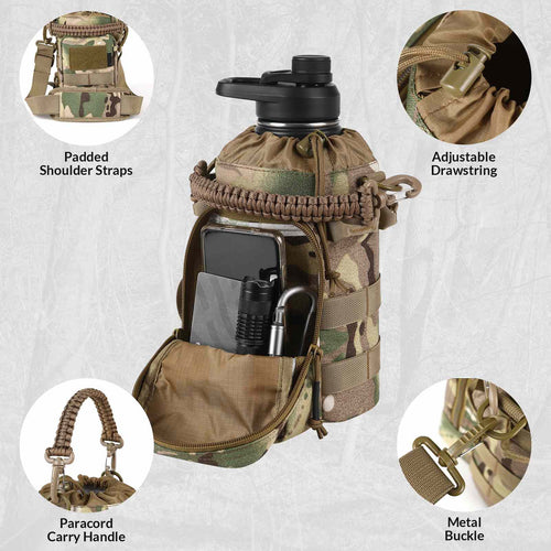 Votagoo 64Oz Half Gallon Stainless Steel Insulated Tactical Water Bottle with Metal Military Water Bottle Tactical Carrier Bag