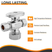 5/8" OD Compr. x 3/8" OD Compr. x 3/8" OD Compr. Dual Outlet Angle Stop Valve, 1/4 Turn (Lead Free) Plumbingsell