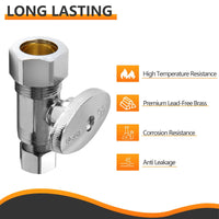 1/2" Nominal (5/8" OD) Compr. x 3/8" OD Compr. Straight Stop Valve, 1/4 Turn (Lead Free) Plumbingsell