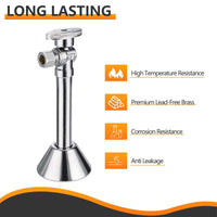 1/2" Sweat x 3/8" OD Compr. Angle Stop Valve, w/5" Angle Extension, 1/4-Turn (Lead Free)
