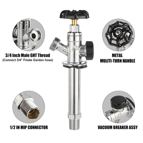 1/2" MIP x 3/4" Hose Bibb, 6" Anti Siphon Frost Free Sillcock Plumbingsell