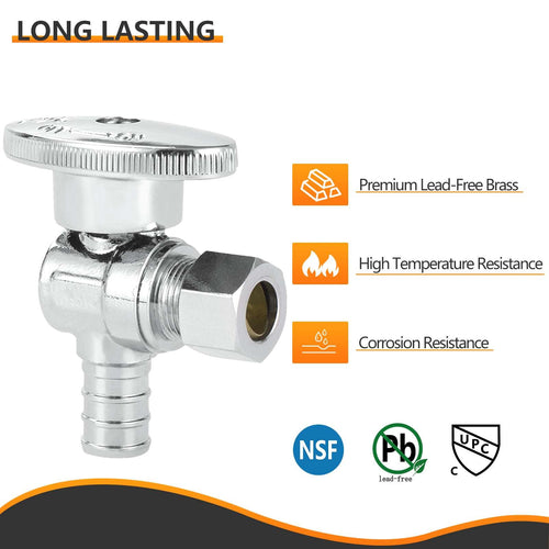 1/2" PEX Crimp x 3/8" OD Compr. Angle Stop Valve, 1/4 Turn (Lead Free) Plumbingsell