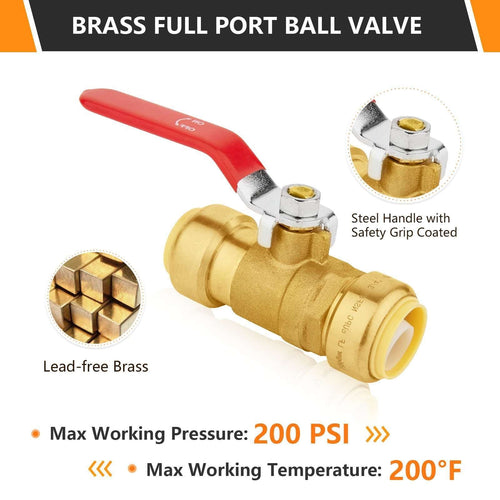 1/2" Push Fit Ball Valve, Red (Lead Free) Plumbingsell