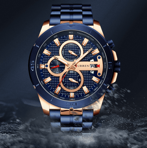 Men's Waterproof  Watch With Chronometers Day View And Fluorescent Hands Unique  Luxury Design  Perfect Gift